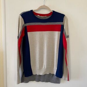 Athleta Navy and Red Colorblock Crewneck Sweater